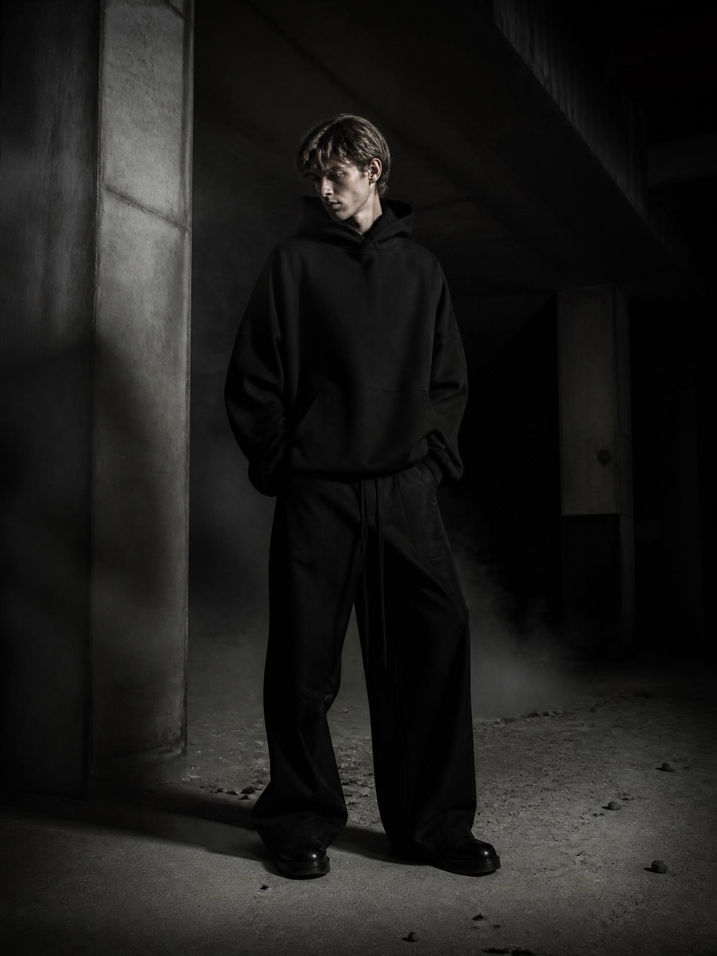 Model wearing the GREYELO oversized hoodie